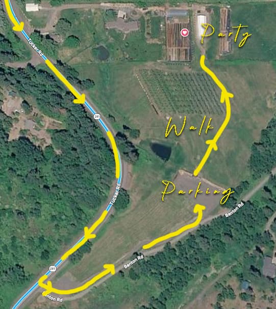 Satellite map showing aerial view of Katie's Farm.